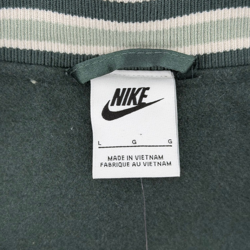 NWT Nike Destroyer Varsity Bomber Jacket Leather Green Cream $500 Retail Wmns L - Picture 8 of 16